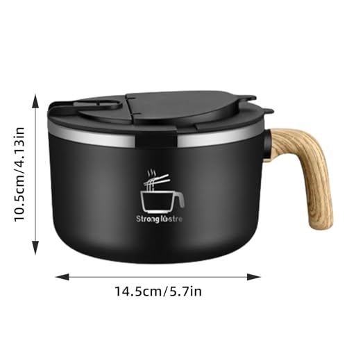 Bol à Ramen Tuzsocr en Acier Inoxydable, 1200ML, Couvercle et Cuillère Pliante pour Ramen Japonais Udon Soba Noir