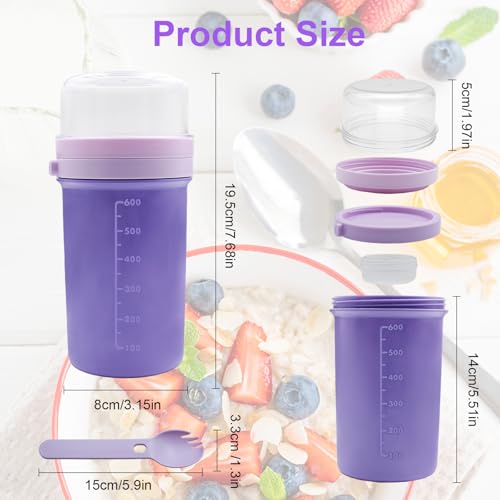 Zyluniy Verre à Yaourt Double Couche 650ml+250ml avec Cuillère, Bol Muesli Porte-Plat pour Overnight Oats, Salades de La