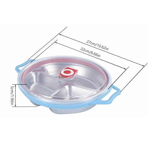 Assiettes Compartiment pour Enfants en Acier Inoxydable Sans BPA, Réglable pour Micro-Ondes et Lave-Vaisselle (22 cm, Co