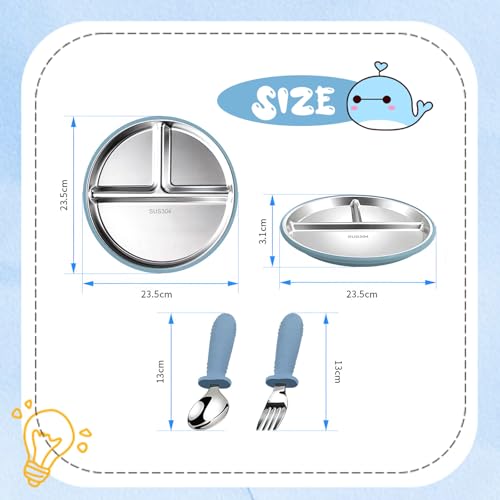Assiettes compartmentées inoxydables avec ventouse silicone pour tout-petits  
Assiettes en acier inoxydable à ventouse 