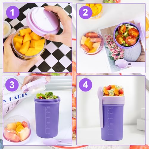 Zyluniy Verre à Yaourt Double Couche 650ml+250ml avec Cuillère, Bol Muesli Porte-Plat pour Overnight Oats, Salades de La