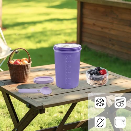 Zyluniy Verre à Yaourt Double Couche 650ml+250ml avec Cuillère, Bol Muesli Porte-Plat pour Overnight Oats, Salades de La