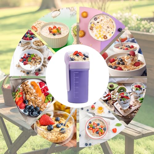 Zyluniy Verre à Yaourt Double Couche 650ml+250ml avec Cuillère, Bol Muesli Porte-Plat pour Overnight Oats, Salades de La