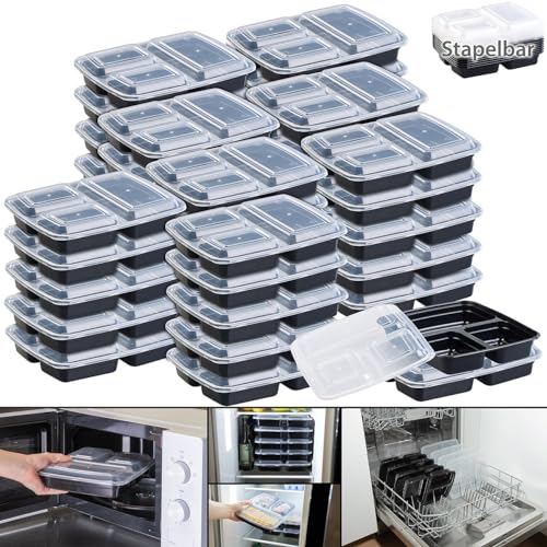 Rosenstein & Söhne 40 boîtes de conservation 3 compartiments avec couvercles - 850 ml pour alimentation saine à la maiso