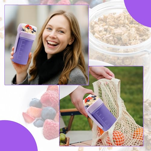 Zyluniy Verre à Yaourt Double Couche 650ml+250ml avec Cuillère, Bol Muesli Porte-Plat pour Overnight Oats, Salades de La