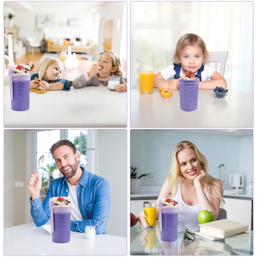 Zyluniy Verre à Yaourt Double Couche 650ml+250ml avec Cuillère, Bol Muesli Porte-Plat pour Overnight Oats, Salades de La