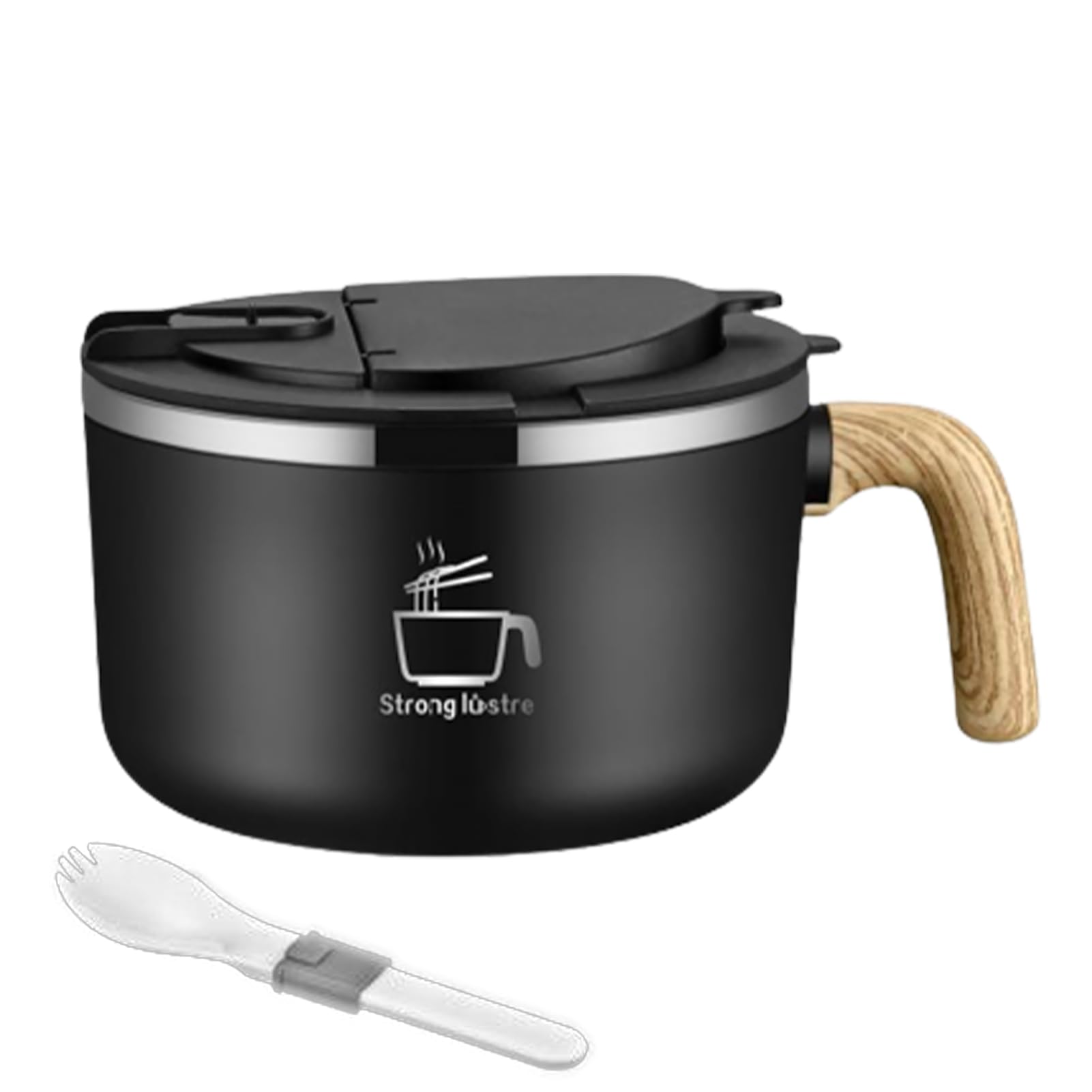 Bol à Ramen Tuzsocr en Acier Inoxydable, 1200ML, Couvercle et Cuillère Pliante pour Ramen Japonais Udon Soba Noir