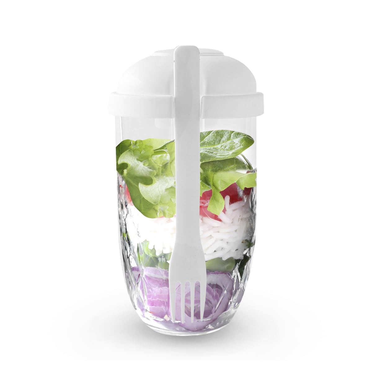CheurYae Lot de 2 tasses à salade portables blanc pour travail école camping (reusable lunch set)