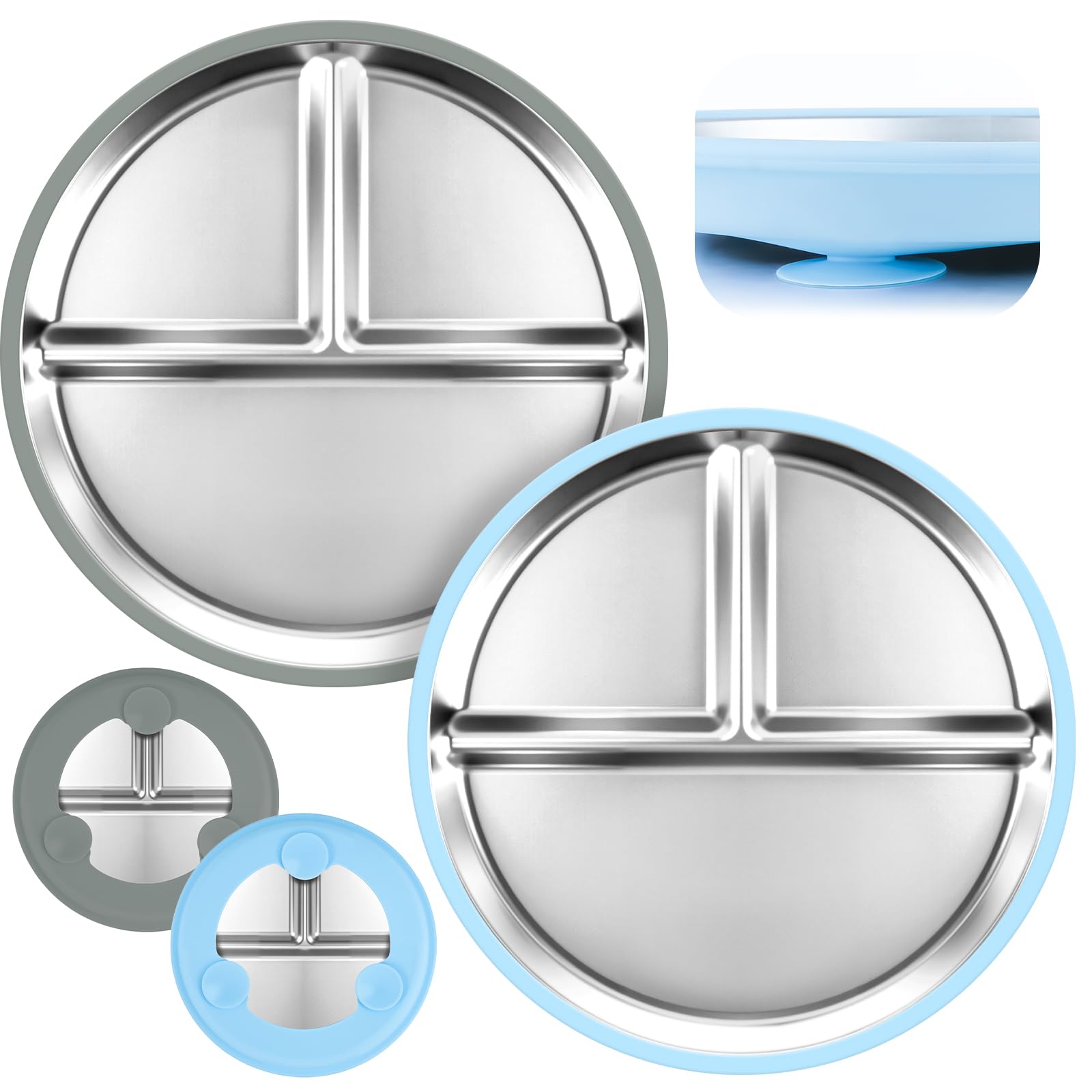 MINISO 2 Assiettes en Acier Inoxydable Antidérapantes pour Bébé et Enfants avec Base en Silicone Amovible
MINISO Assiett