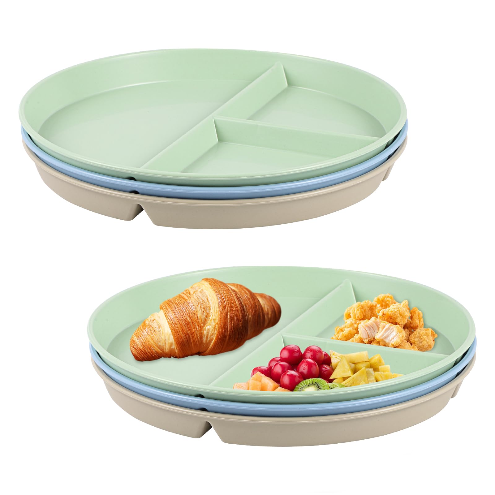 Assiettes divisées incassables Lot de 3 pour contrôle des portions réutilisables - 22,5 cm - Pour adultes et enfants